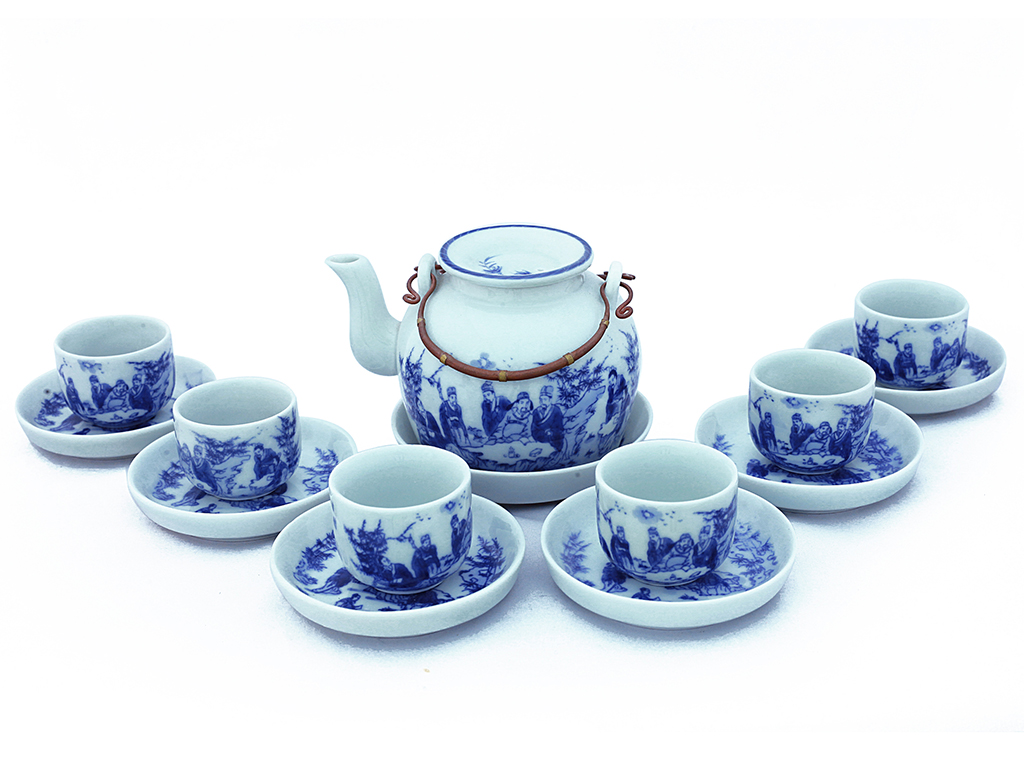 Bộ Ấm Chén Men Lam Bát Tràng - Gốm Sứ Phúc Lộc Viên Minh