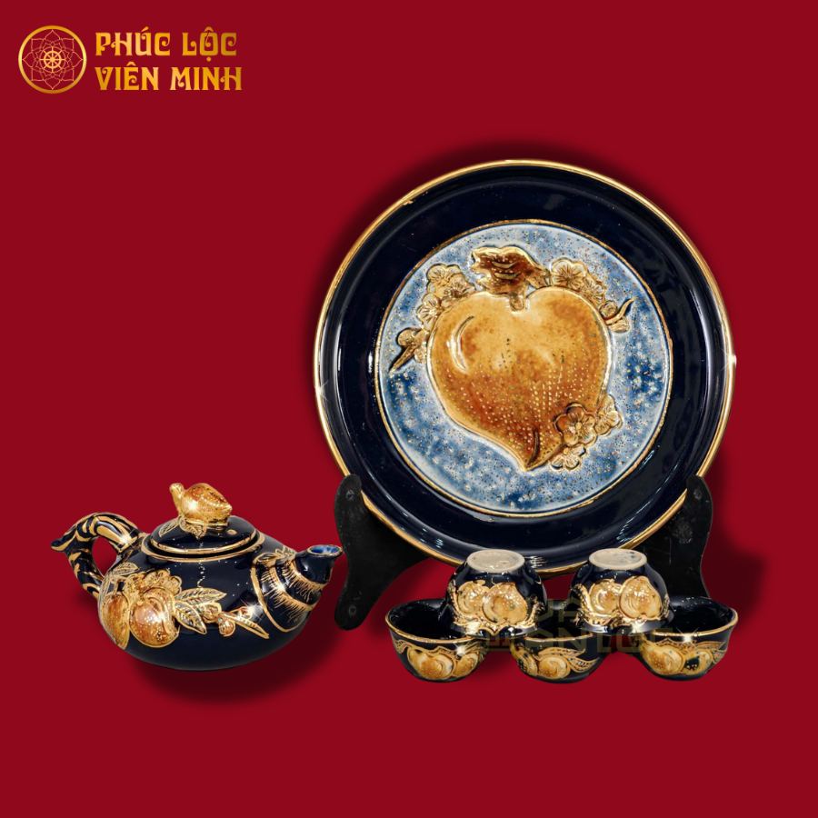 Bộ Ấm Chén Trà Thờ Cúng - Gốm Sứ Bát Tràng - Phúc Lộc Viên Minh