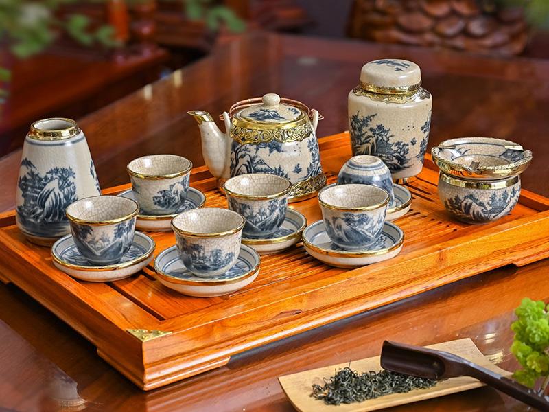 Bộ Ấm Trà Bọc Đồng Bát Tràng - Gốm Sứ Phúc Lộc Viên Minh