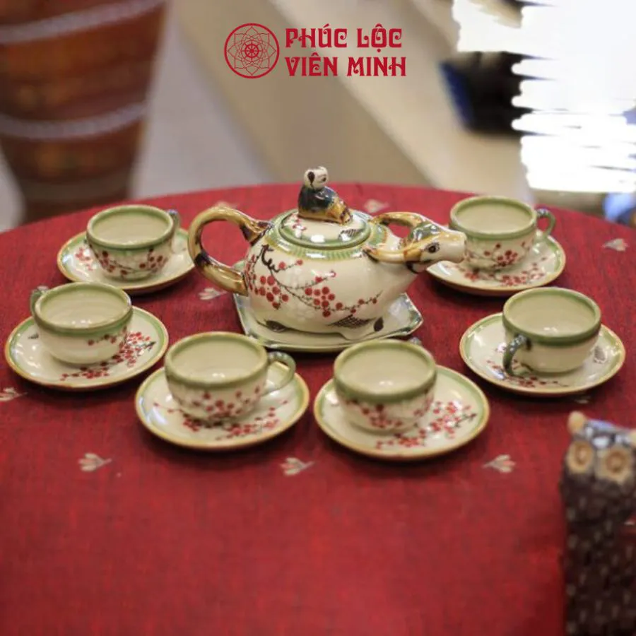 Bộ Ấm Trà Chú Bé Chăn Trâu Cao Cấp Gốm Sứ Bát Tràng - Phúc Lộc Viên Minh