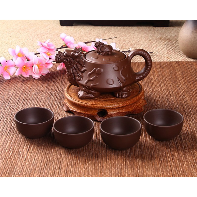 Bộ Ấm Trà Tứ Linh Tử Sa - Gốm Sứ Bát Tràng - Phúc Lộc Viên Minh