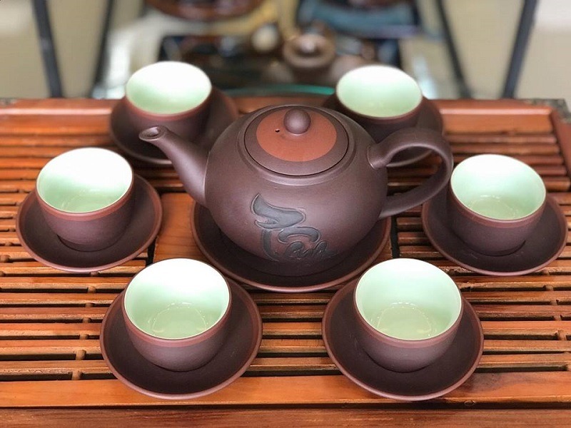 Bộ Ấm Trà Tử Sa Bát Tràng Tống Chữ Tâm Gốm Sứ Cao Cấp