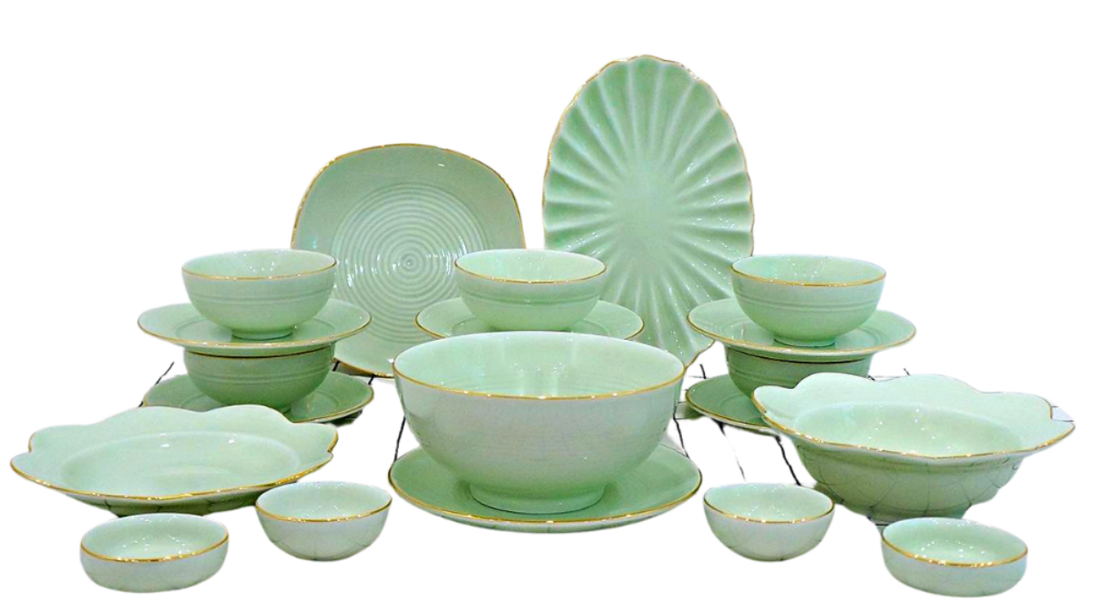 Bộ Chén Dĩa Men Ngọc Bát Tràng - Gốm Sứ Phúc Lộc Viên Minh