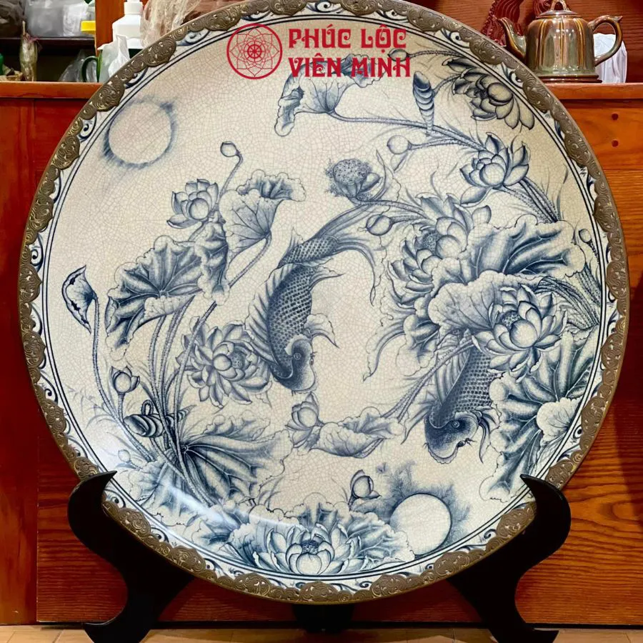 Bộ Đĩa Cảnh Men Rạn Tranh Cổ Gốm Sứ Cao Cấp Bát Tràng -Phúc Lộc Viên Minh