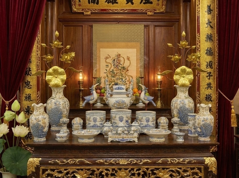 Bộ Đồ Thờ Men Hoàng Thổ Sang Trọng