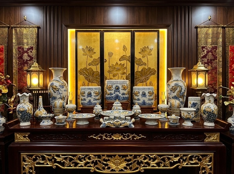 Bộ Đồ Thờ Men Rạn Tinh Xảo