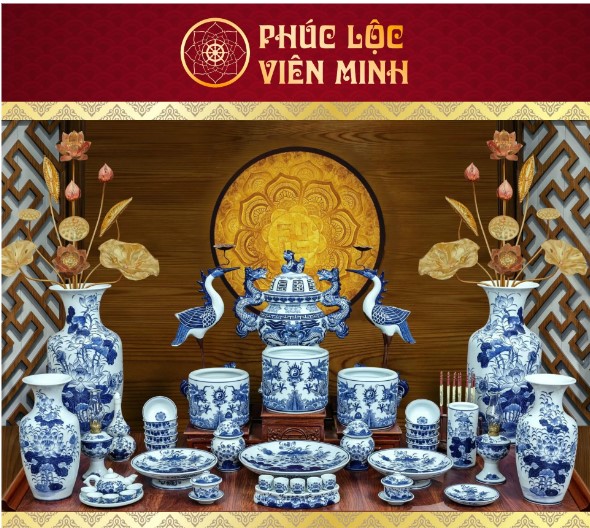 Bộ Đồ Thờ Men Dong Cao Cấp Gốm Sứ Phúc Lộc Viên Minh