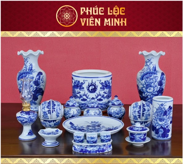 Bộ Đồ Thờ Men Lam Huế Gốm Sứ Cao Cấp