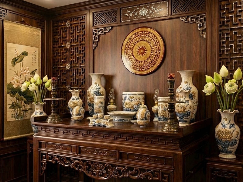 Bộ đồ thờ men rạn gốm sứ bát tràng