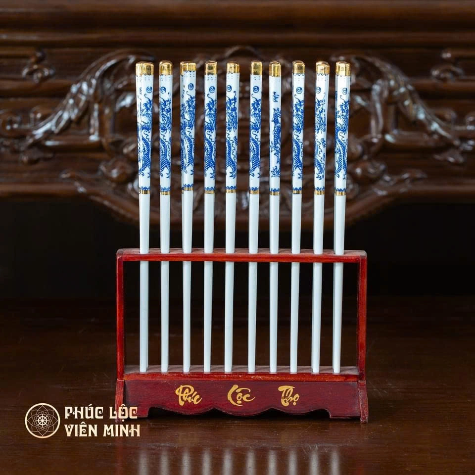 Bộ Đũa Sứ Men Lam Gốm Sứ Bát Tràng - Phúc Lộc Viên Minh