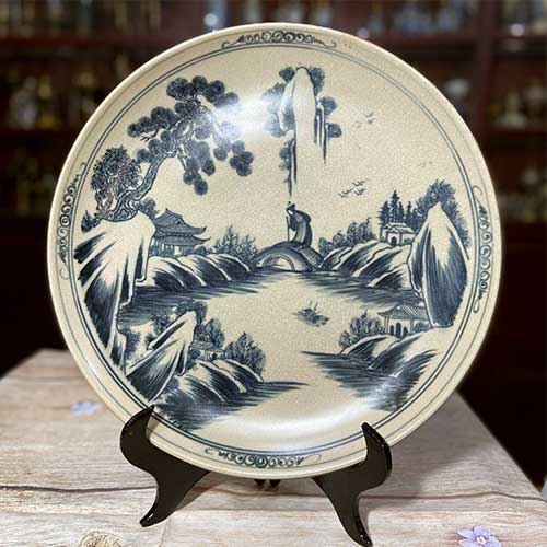 Đĩa Giả Cổ Vẽ Sơn Thuỷ Hữu Tình Gốm Sứ Bát Tràng - Phúc Lộc Viên Minh