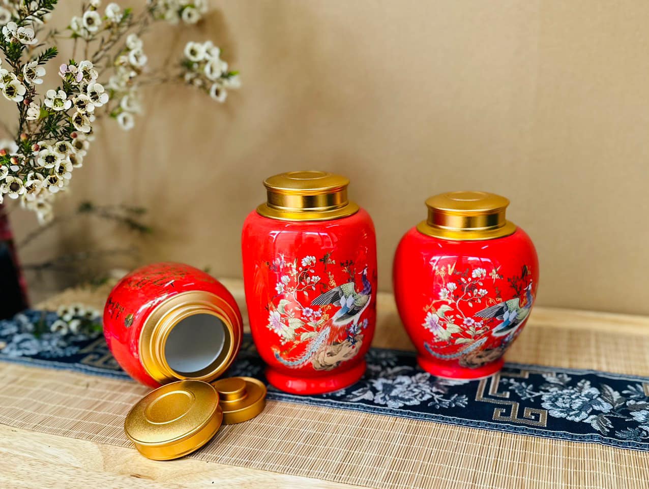 Hộp Đựng Chè Họa Tiết Chim Hạc Cao Cấp