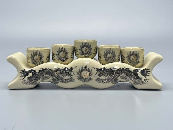 Kỷ 5 Chén Vẽ Vàng Gốm Sứ Bát Tràng