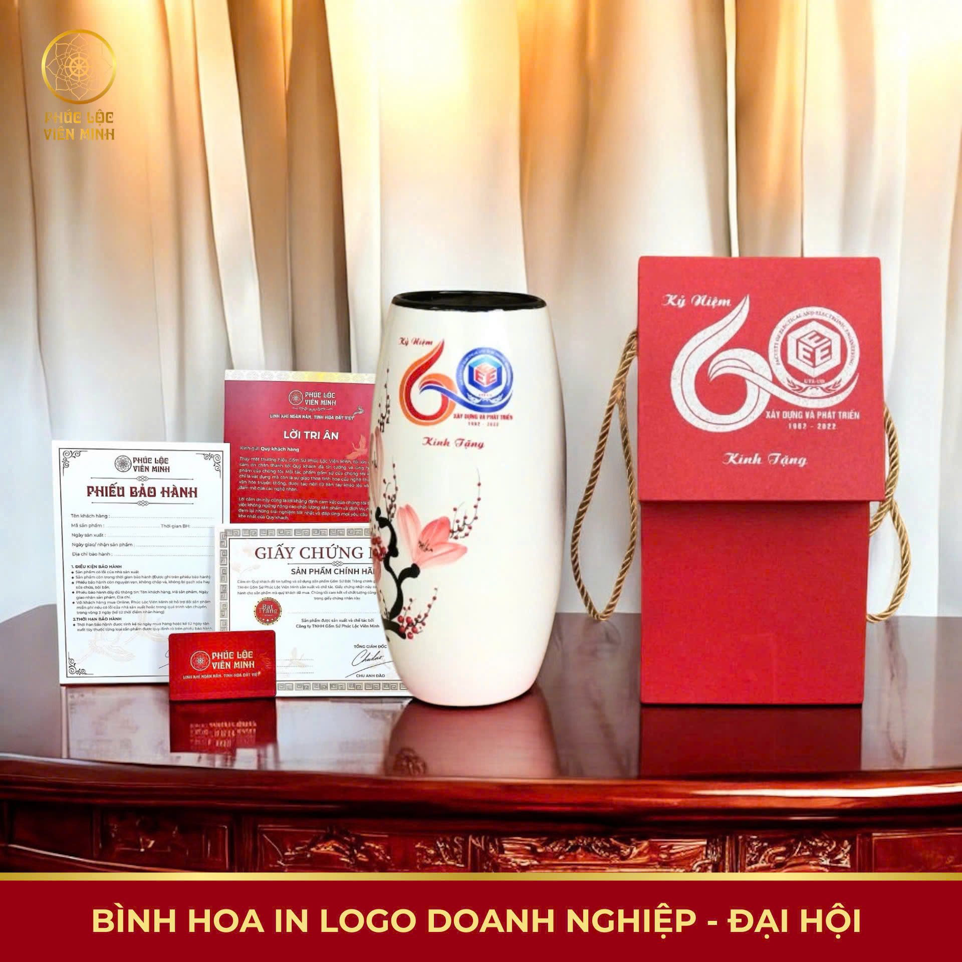 Lọ Hoa Gốm Sứ In Logo - Phúc Lộc Viên Minh