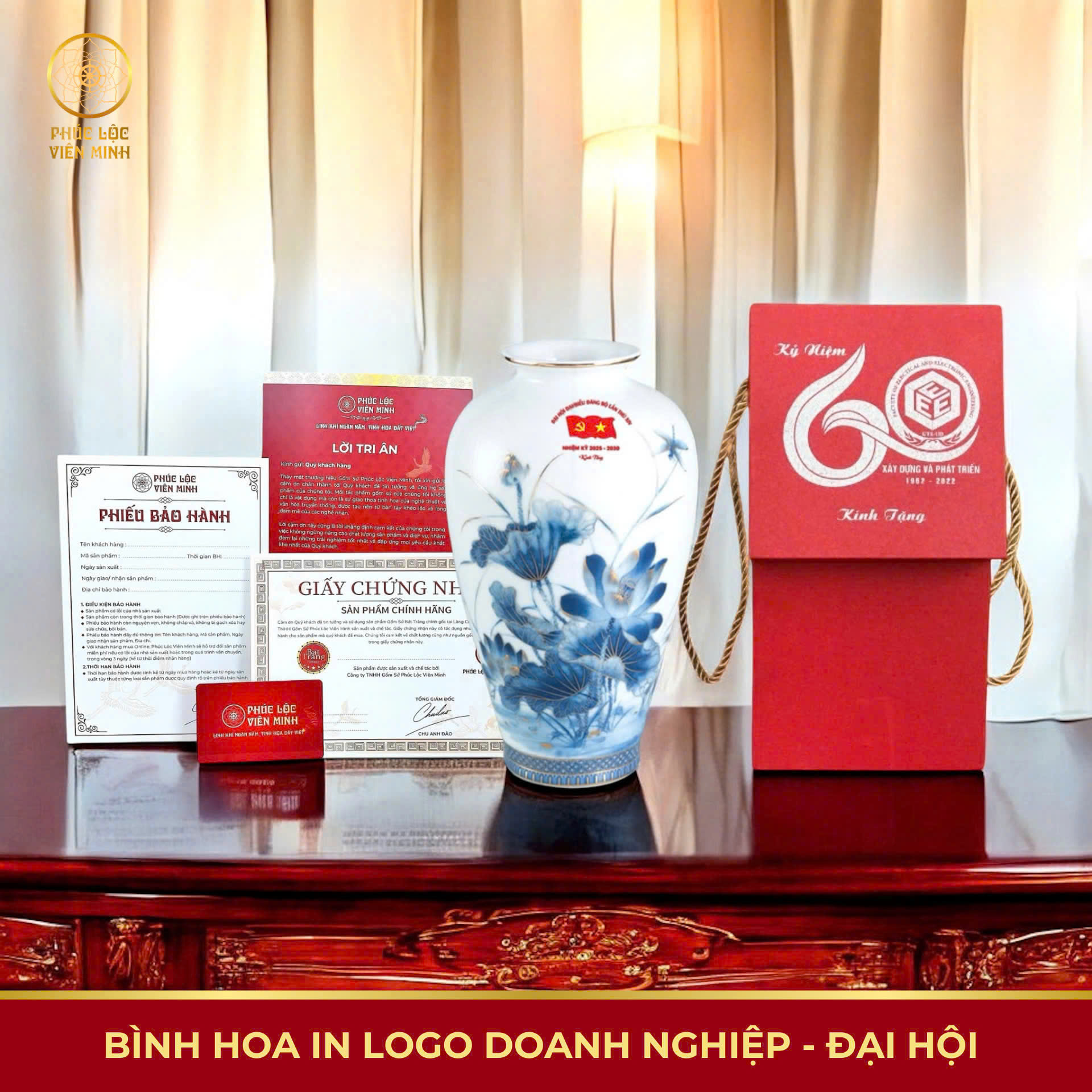 Lọ Hoa Gốm Sứ In Logo - Phúc Lộc Viên Minh