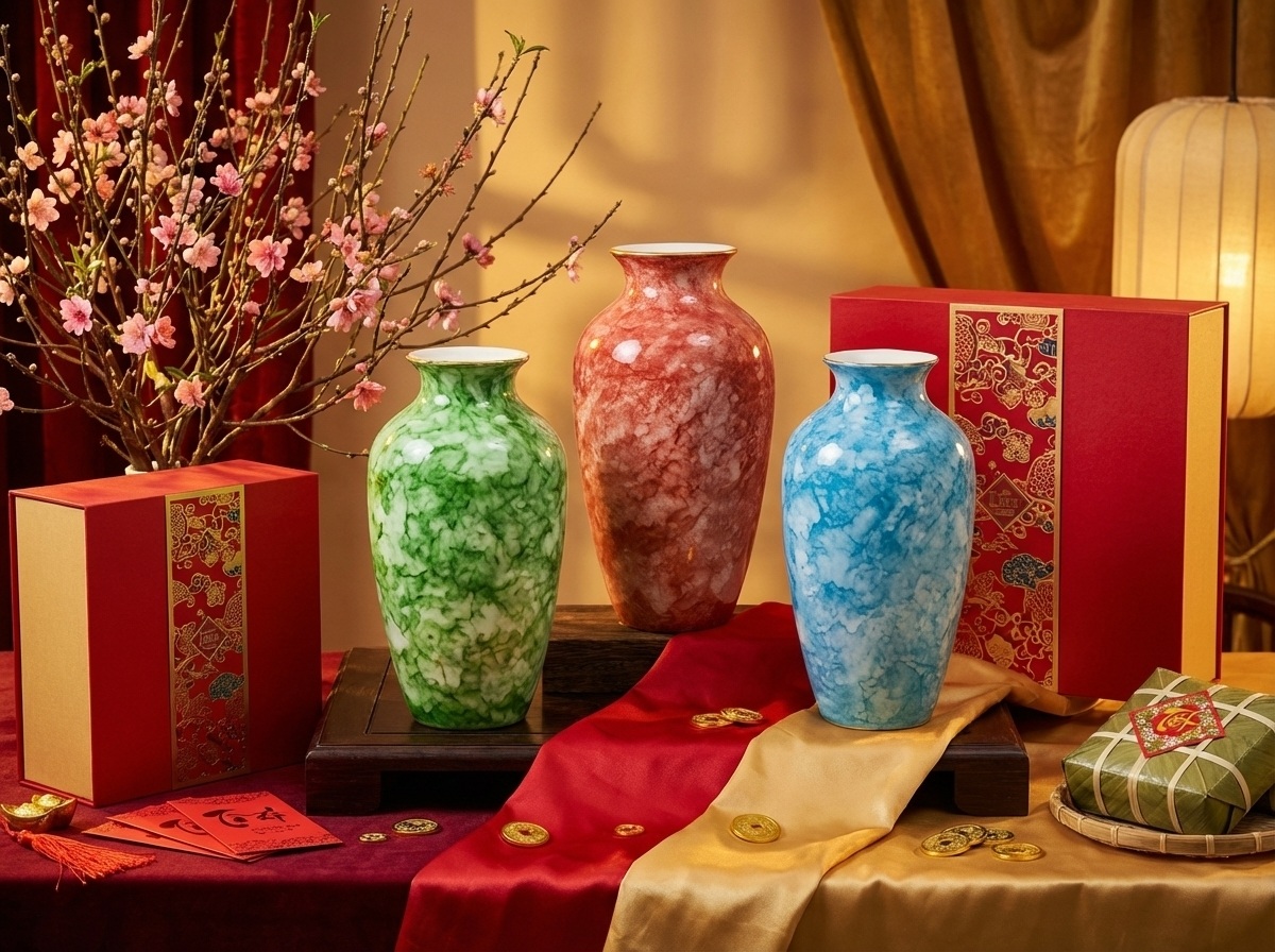 Lọ hoa men vân đá Bát Tràng quà tặng decor Tết
