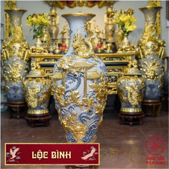 Lộc Bình Sứ Đắp Nổi Gốm Sứ Bát Tràng Cao Cấp