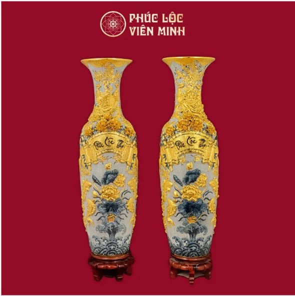 Lộc Bình Sứ Gốm Sứ Bát Tràng Dát Vàng