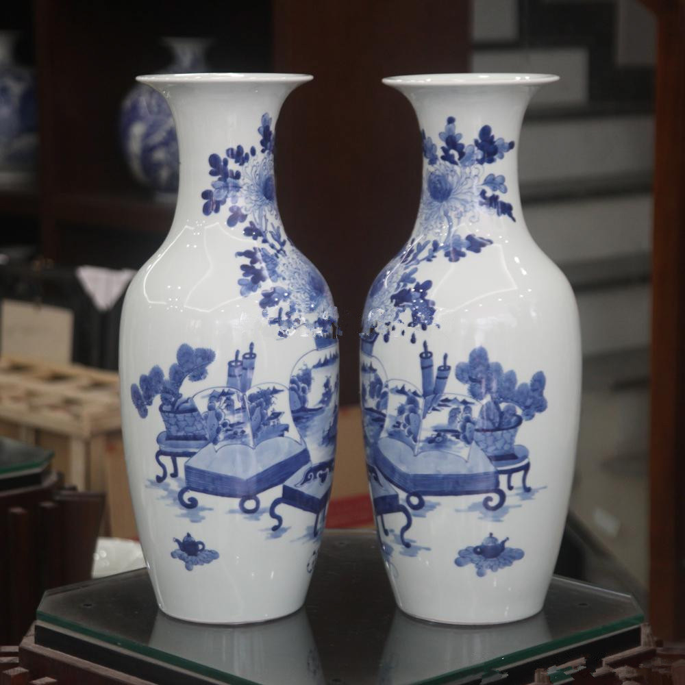 Lục Bình Sứ Men Lam Bát Tràng - Gốm Sứ Phúc Lộc Viên Minh