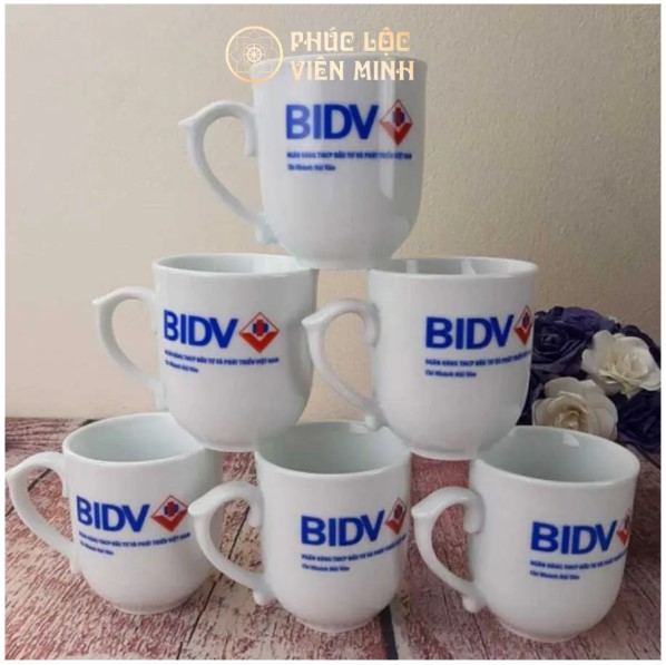 Ly Sứ Dáng Bầu Quai Tim In Logo BIDV Gốm Sứ Cao Cấp
