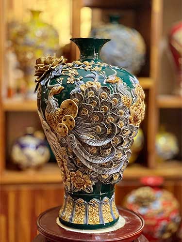 Mai Bình Tích Lộc Chim Công Hoa Đào Gốm Sứ Bát Tràng