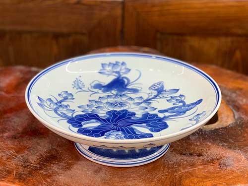 Mâm Bồng Bát Tràng Men Lam - Gốm Sứ Phúc Lộc Viên Minh