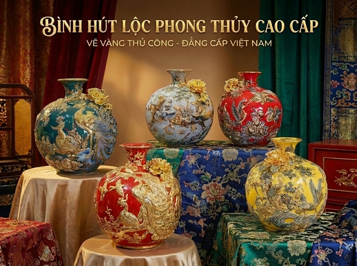 Bình Hút Lộc vẽ vàng kim 24k sang trọng đẳng cấp