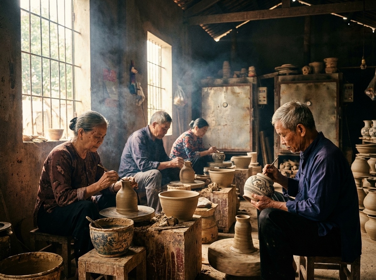Nghệ nhân Bát Tràng chế tác bình hút lộc thủ công