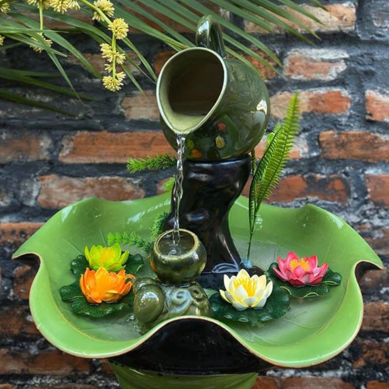 Thác Nước Phong Thủy Lá Sen Gốm Sứ Bát Tràng