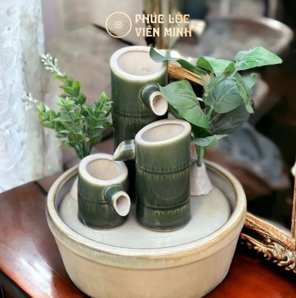Thác Nước Phong Thủy Trúc Mini Gốm Sứ Bát Tràng