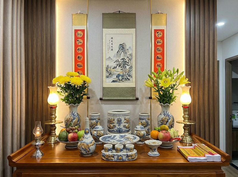 Thờ cúng tại chung cư với ban thờ một bát hương
