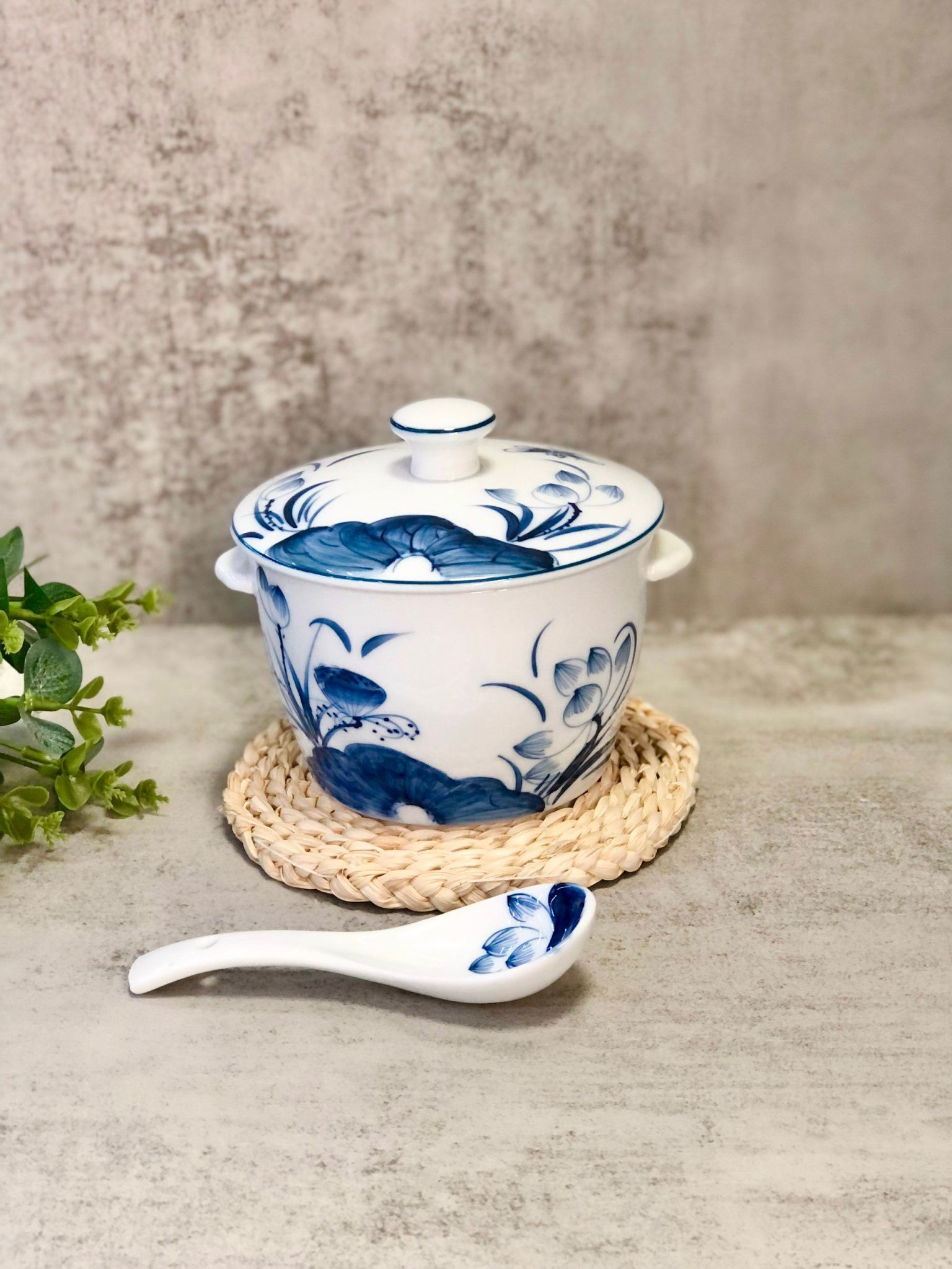 Thố Sứ Chưng Yến Bát Tràng Cao Cấp Vẽ Tay Hoạ Tiết Sen Phú Quý Trường Thọ - Phúc Lộc Viên Minh