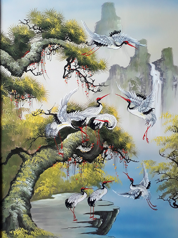 Tranh Sứ Tùng Hạc Diên Niên - Tranh Sứ Bát Tràng - Gốm Sứ Phúc Lộc Viên Minh