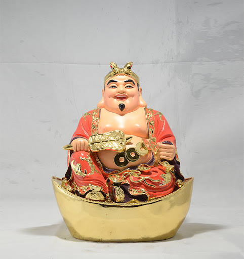 Tượng Ông Địa Gốm Sứ Bát Tràng Vẽ Vàng