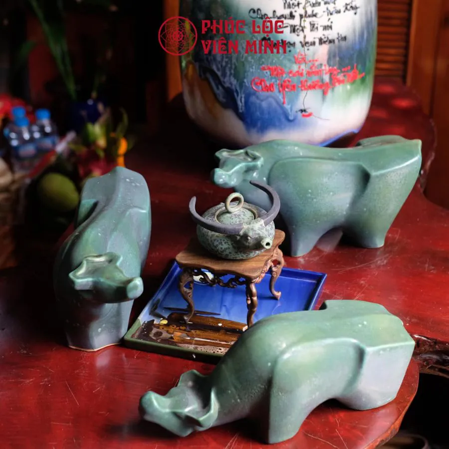 Tượng Trâu Phong Thủy Cao Cấp Gốm Sứ Bát Tràng - Phúc Lộc Viên Minh