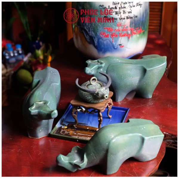Tượng Trâu Phong Thủy Gốm Sứ Phúc Lộc Viên Minh