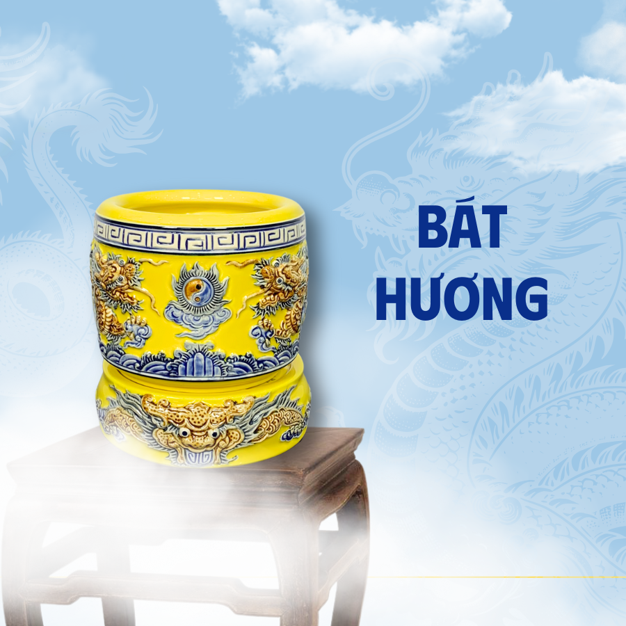 Bát Hương Men Vàng Gốm Sứ Bát Tràng - Phúc Lộc Viên Minh - PLVM1210