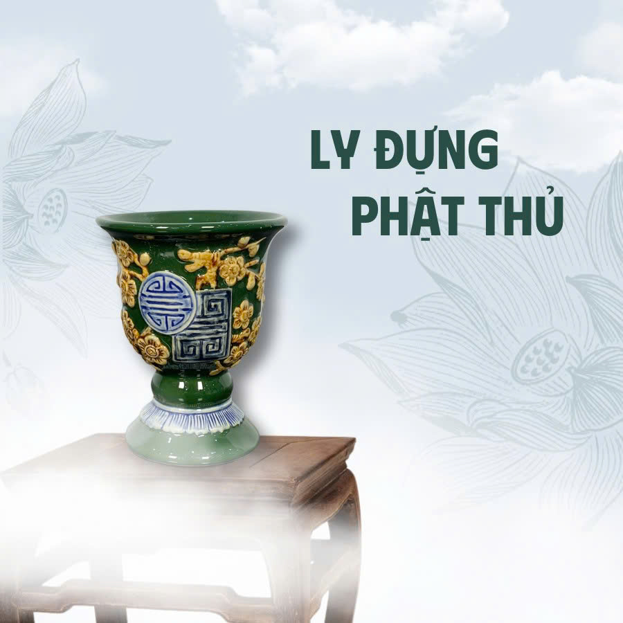 Ly Phật Thủ Men Xanh Lá Gốm Sứ Bát Tràng - Gốm Sứ Phúc Lộc Viên Minh - PLVM1564
