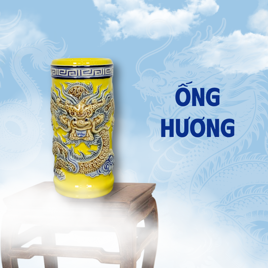 Ống Hương Men Vàng Gốm Sứ Bát Tràng - Phúc Lộc Viên Minh - PLVM1218
