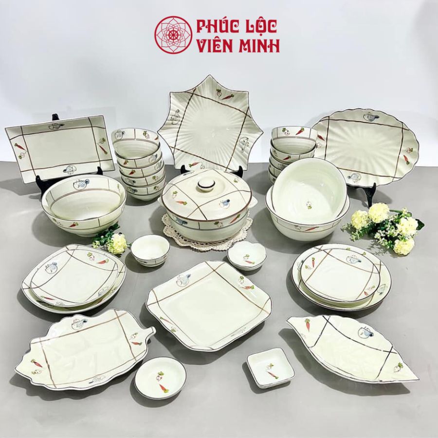 Bộ Bát Đĩa Gốm Sứ Bát Tràng Cao Cấp - Phúc Lộc Viên Minh - VM183