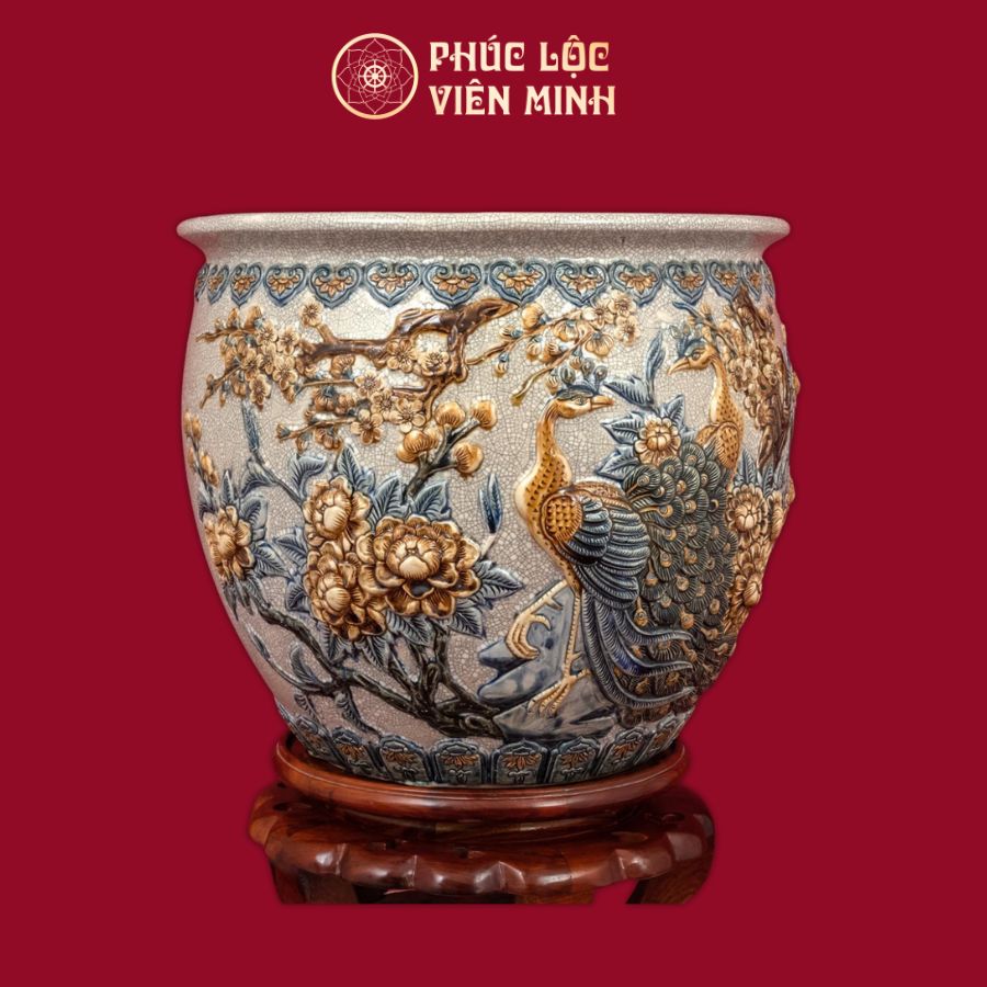 Thống Công Danh Phú Quý Men Đỏ Vẽ Vàng Gốm Sứ Bát Tràng - Phúc Lộc Viên Minh