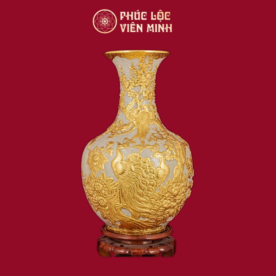Tỏi Công Danh Phú Quý 40cm Men Rạn Dát Vàng Gốm Sứ Bát Tràng - Phúc Lộc Viên Minh
