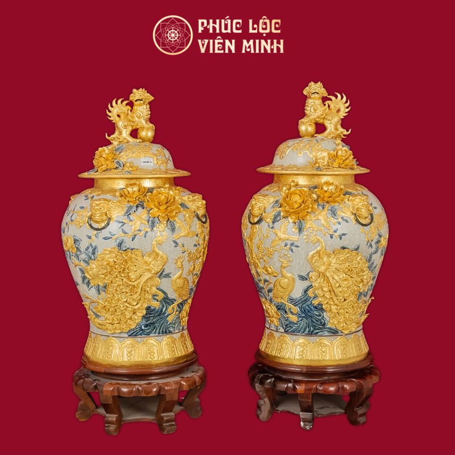 Chóe Công Danh Phú Quý 60L Men Rạn Dát Vàng Gốm Sứ Bát Tràng - Phúc Lộc Viên Minh
