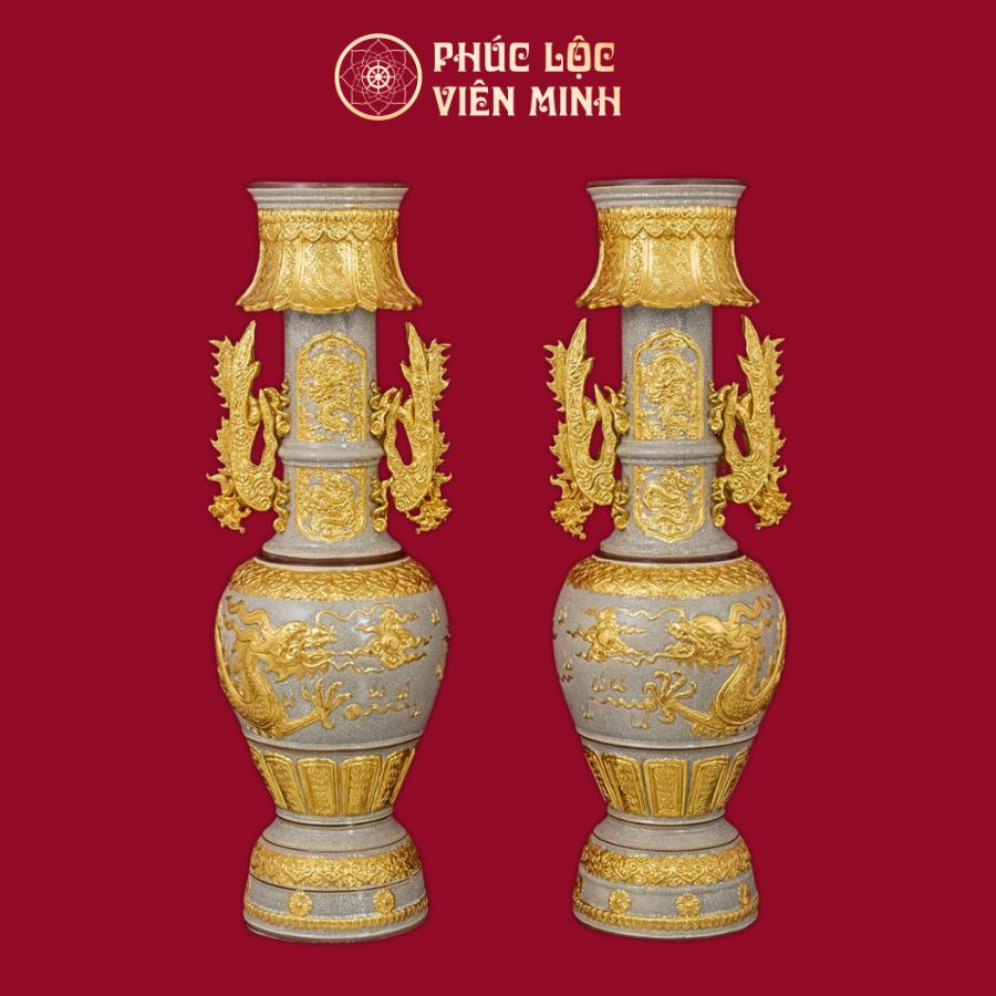 Đèn Mạc Long Chầu Nguyệt Men Rạn Dát Vàng Gốm Sứ Bát Tràng - Phúc Lộc Viên Minh