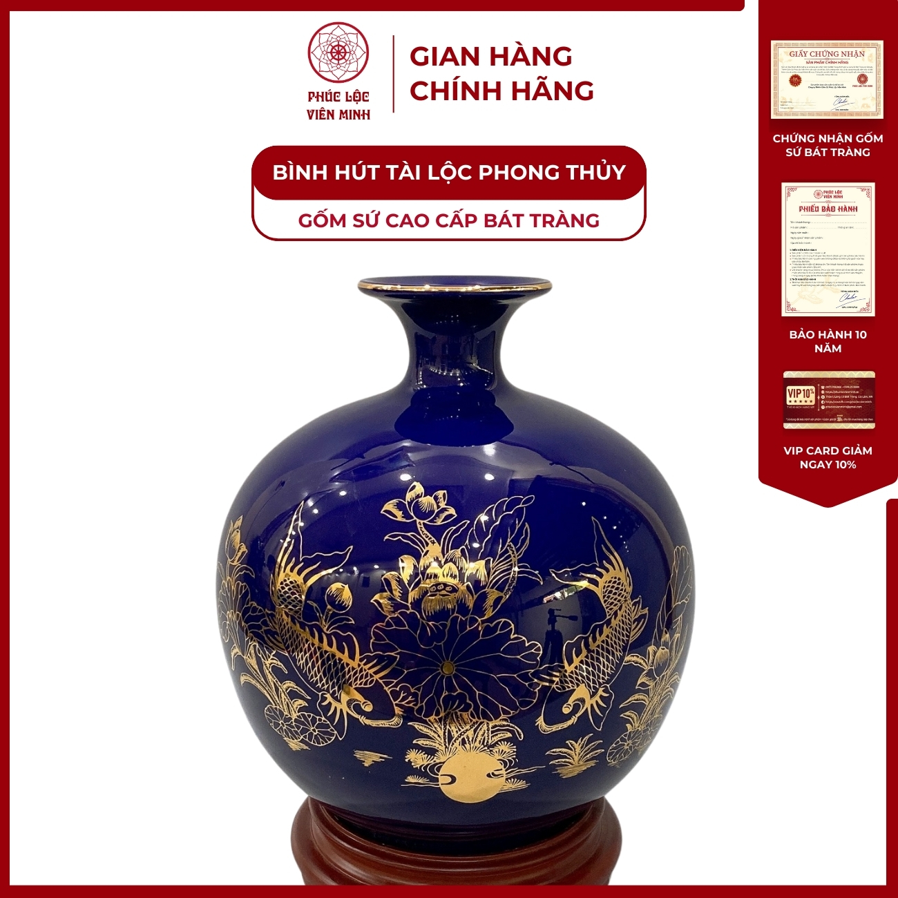 Bình Hút Lộc Niên Niên Hữu Dư Dán Decal Vàng Kim Gốm Sứ Bát Tràng - Phúc Lộc Viên Minh