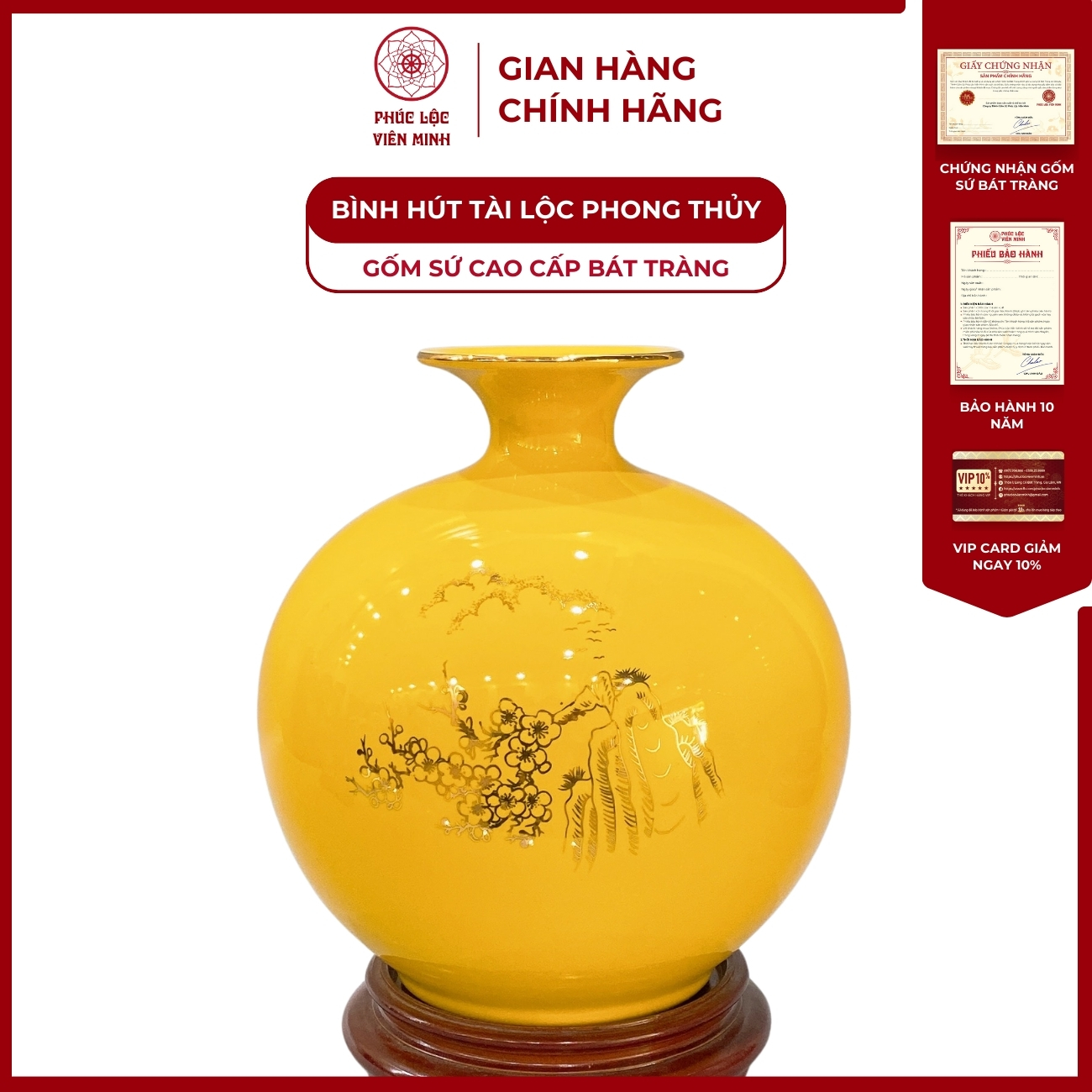 Bình Hút Lộc Mã Đáo Thành Công Dán Decal Vàng Kim Gốm Sứ Bát Tràng - Phúc Lộc Viên Minh