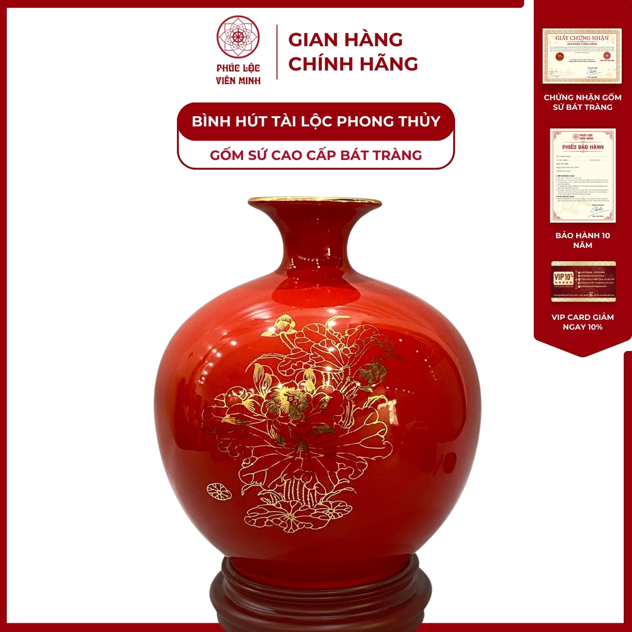 Bình Hút Lộc Niên Niên Hữu Dư Dán Decal Vàng Kim Gốm Sứ Bát Tràng - Phúc Lộc Viên Minh