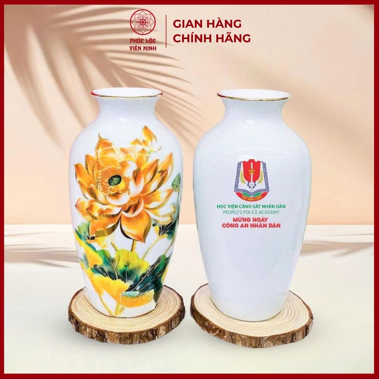 Bình Hoa In Logo Cao Cấp Gốm Sứ Bát Tràng - Phúc Lộc Viên Minh - LD035