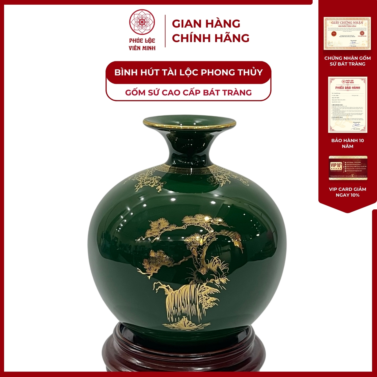 Bình Hút Lộc Thuận Buồm Xuôi Gió Dán Decal Vàng Kim Gốm Sứ Bát Tràng - Phúc Lộc Viên Minh