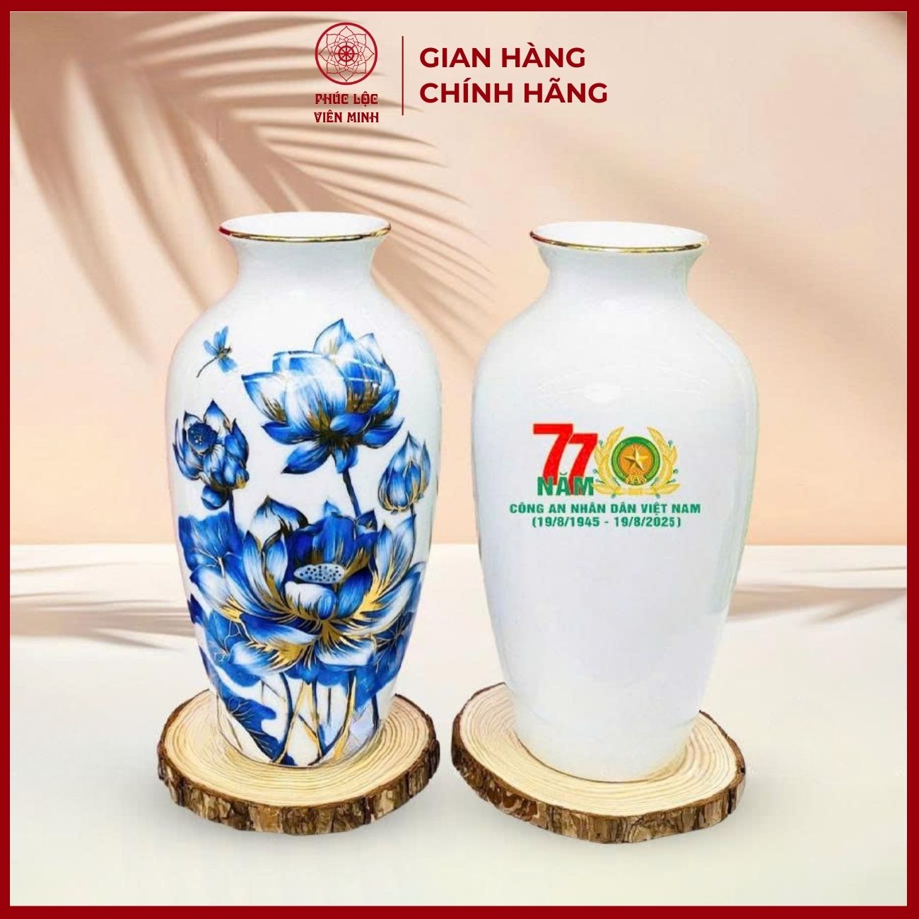 Bình Hoa In Logo Cao Cấp Gốm Sứ Bát Tràng - Phúc Lộc Viên Minh - LD036